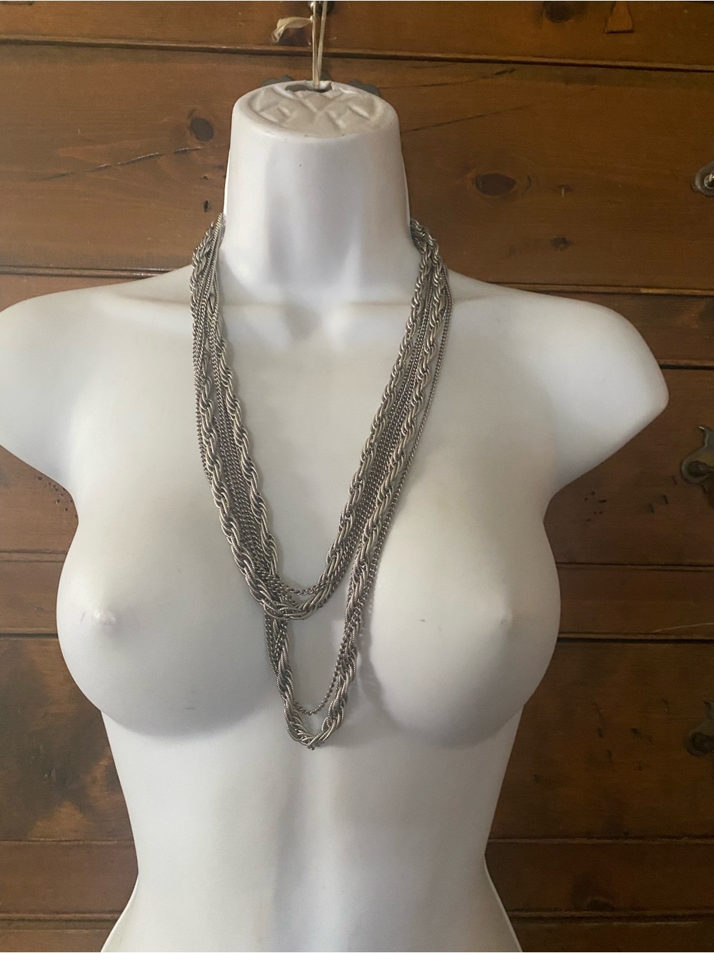 W(BB10) Vintage Multi-Strand Silver-Tone Rope Chain Necklace - Women Jewelry
